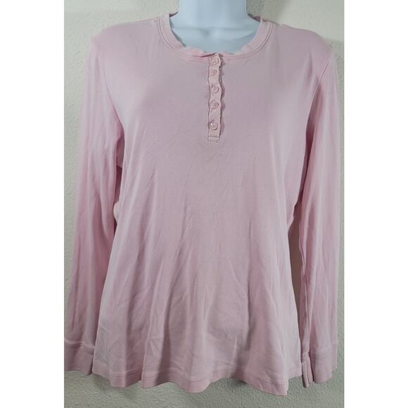 L.L. Bean Light Pink 5 Button Henley Long Sleeve Top Medium Lightweight Stretchy - Picture 1 of 6